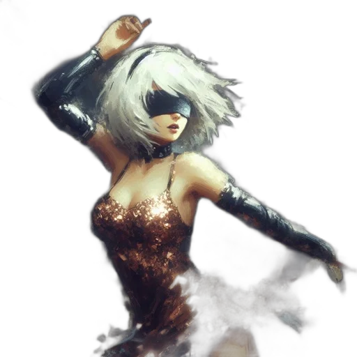 mask, dress, hair, weapon transparent PNG cut-out