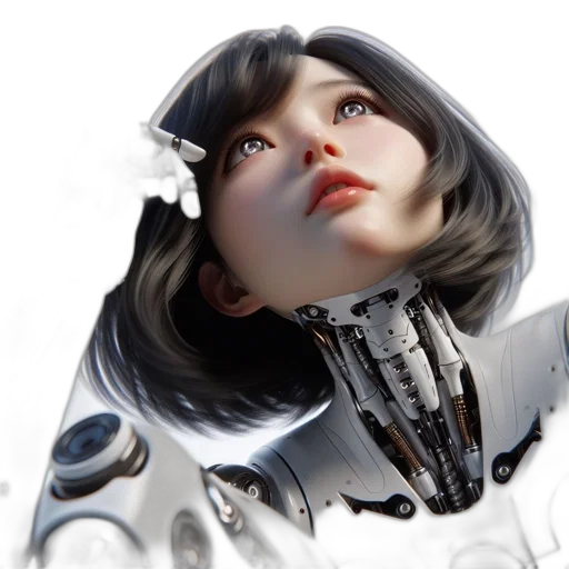 robot, face, 3d render, photorealistic transparent PNG cut-out