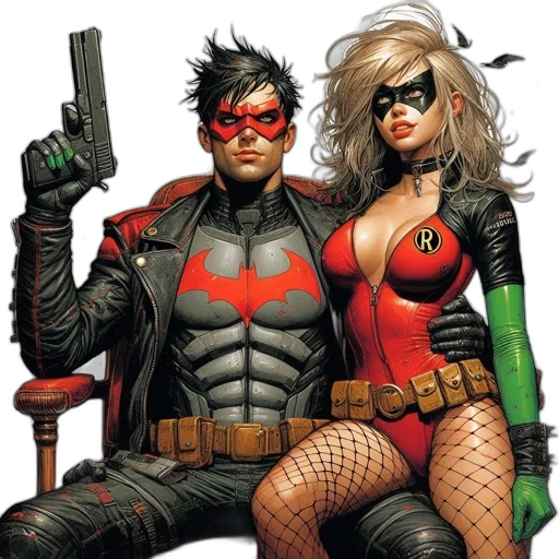 comic book art, concept art, two, superhero transparent PNG cut-out