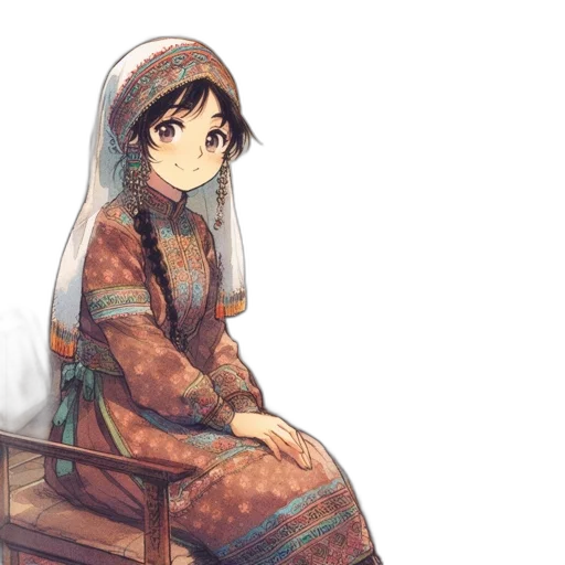 dress, hat, face, staff transparent PNG cut-out