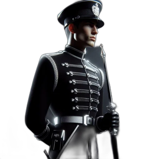 staff, jacket, hat, robot transparent PNG cut-out