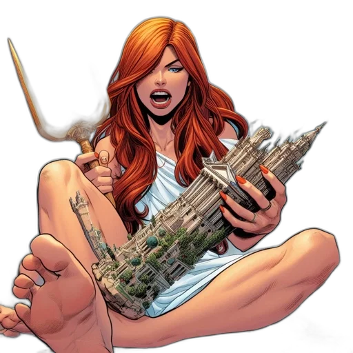 weapon, comic book art, concept art, redheaded transparent PNG cut-out