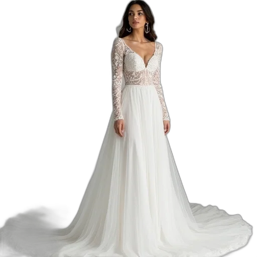 dress, white, bridal, long transparent PNG cut-out