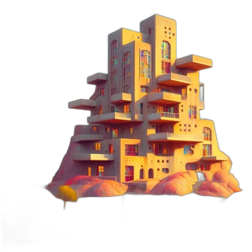 building, concept art, 3d render, pixel art transparent PNG cut-out