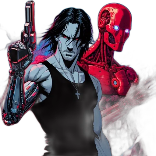 comic book art, concept art, pixel art, cyberpunk transparent PNG cut-out
