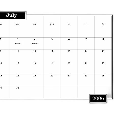 july, 2006, calendar, holidays transparent PNG cut-out