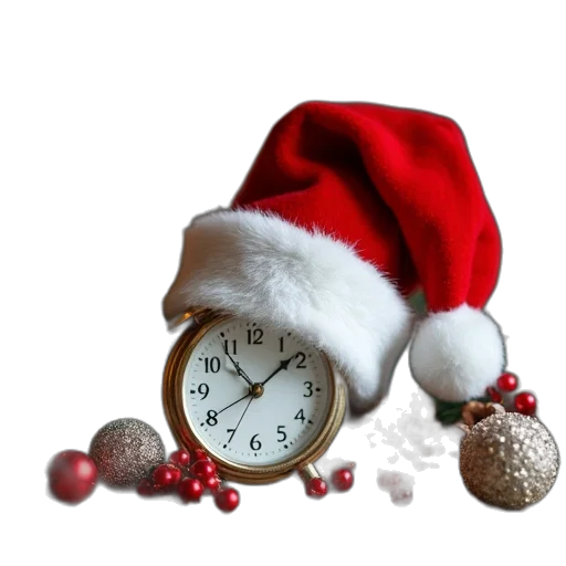 christmas, composition, hat, clock transparent PNG cut-out