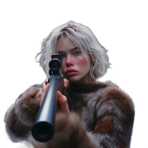 weapon, jacket, staff, hair transparent PNG cut-out