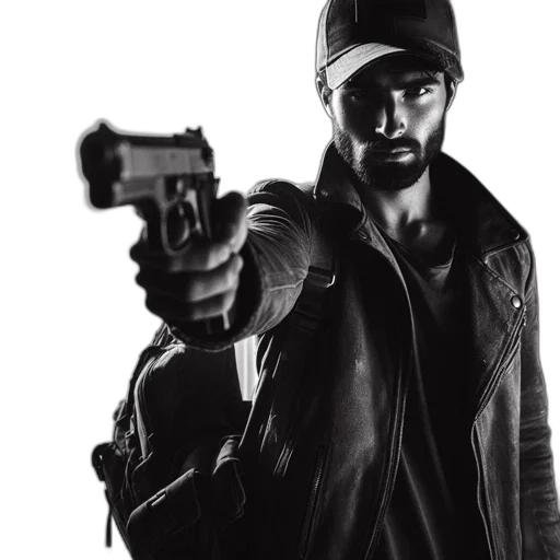 jacket, weapon, concept art, photorealistic transparent PNG cut-out