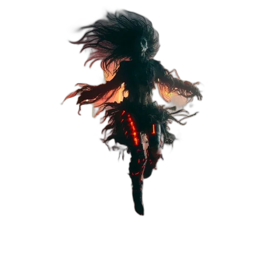 hair, dragon, dress, staff transparent PNG cut-out