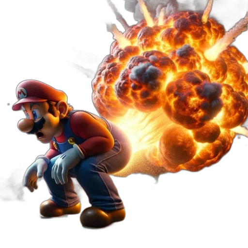 concept art, 3d render, fire, mario transparent PNG cut-out