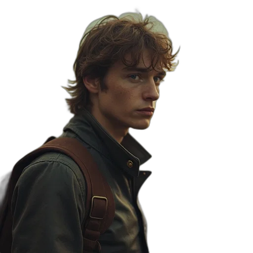 jacket, face, staff, weapon transparent PNG cut-out