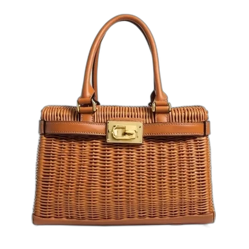 brown, wicker, handbag, simple transparent PNG cut-out