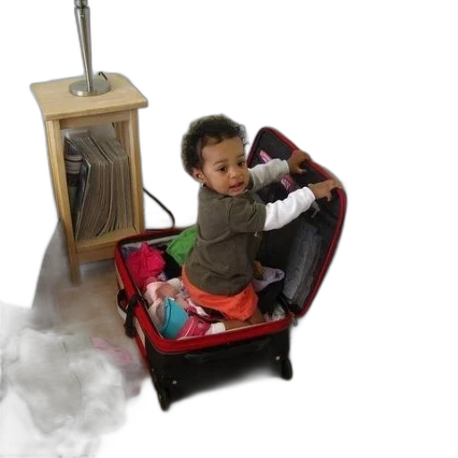 child, playing, open, suitcase transparent PNG cut-out