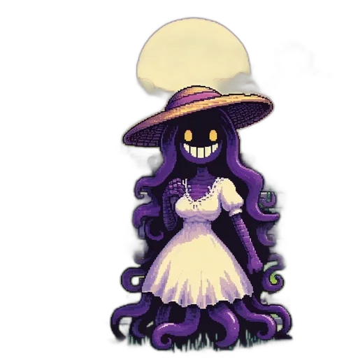 dress, hat, creature, staff transparent PNG cut-out