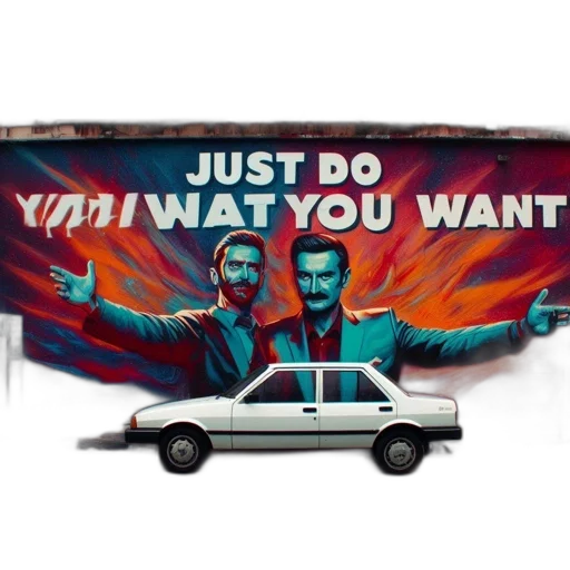 car, vibrant, mural, building transparent PNG cut-out
