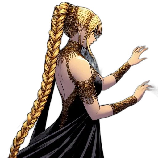 hair, dress, staff, jewelry transparent PNG cut-out
