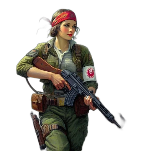 weapon, staff, hat, jacket transparent PNG cut-out