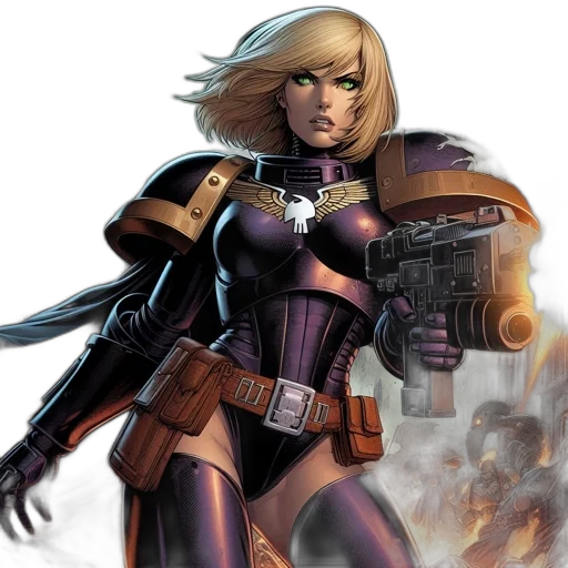 comic book art, concept art, armored, female transparent PNG cut-out