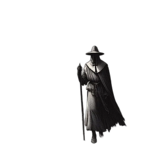 hat, jacket, mask, staff transparent PNG cut-out