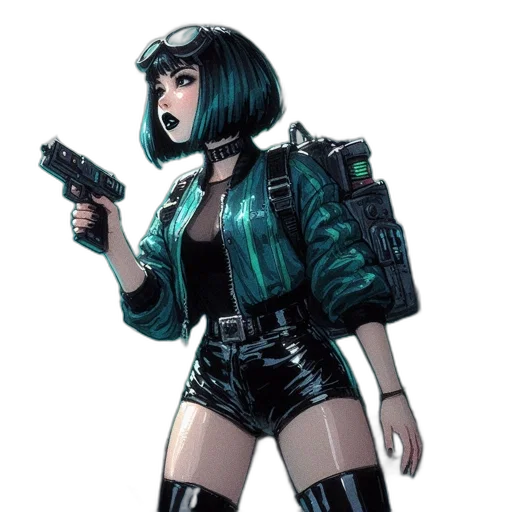 jacket, weapon, cyberpunk, comic book art transparent PNG cut-out