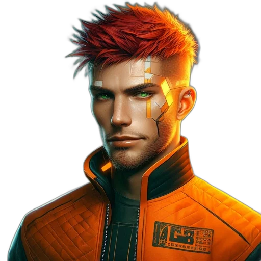 jacket, staff, face, hair transparent PNG cut-out
