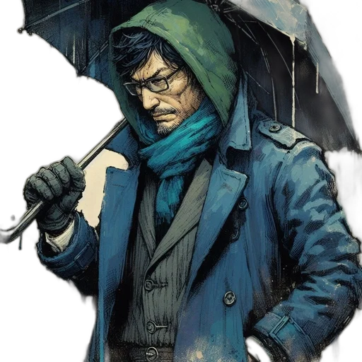 umbrella, jacket, face, weapon transparent PNG cut-out