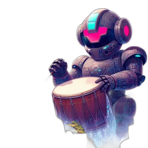 robot, concept art, vaporwave, pixel art transparent PNG cut-out