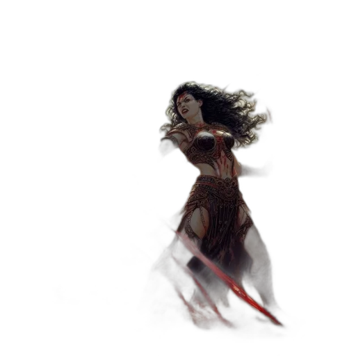 hair, dress, creature, weapon transparent PNG cut-out