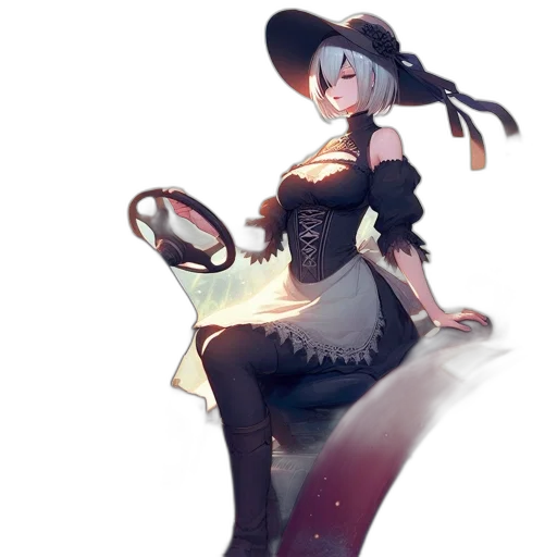 dress, staff, hat, weapon transparent PNG cut-out