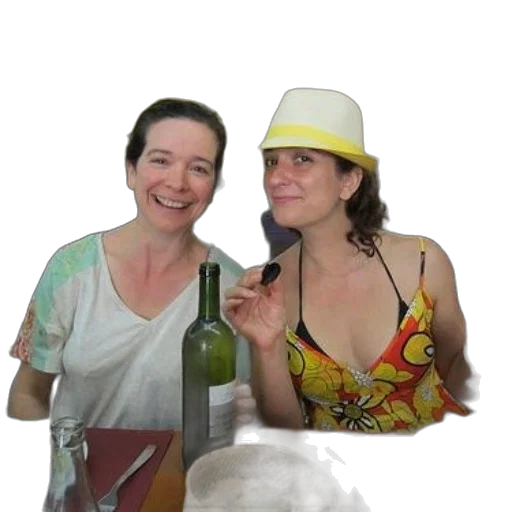 bottle, hat, two, women transparent PNG cut-out
