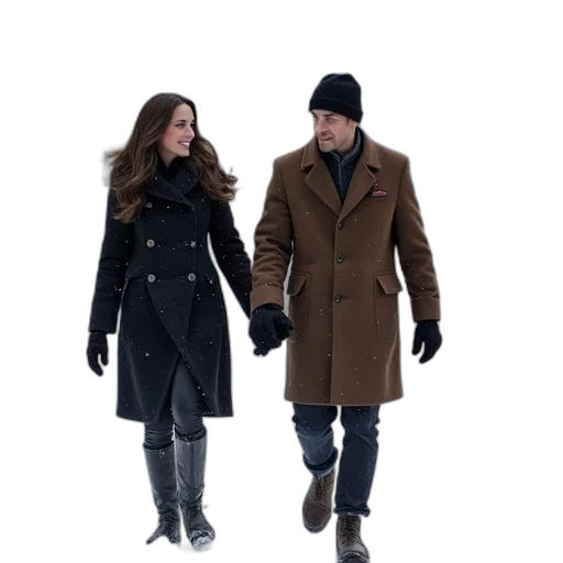 jacket, snow, city street, dark transparent PNG cut-out