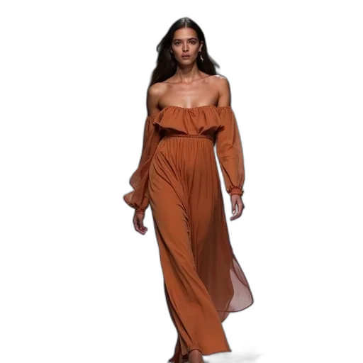 dress, earth tones, golden, model transparent PNG cut-out