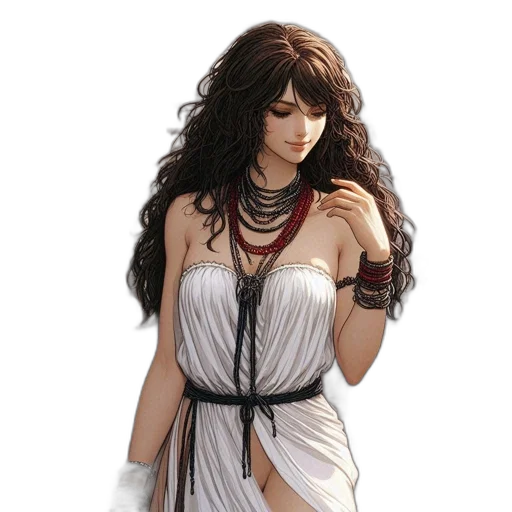 dress, jewelry, staff, fantasy art transparent PNG cut-out