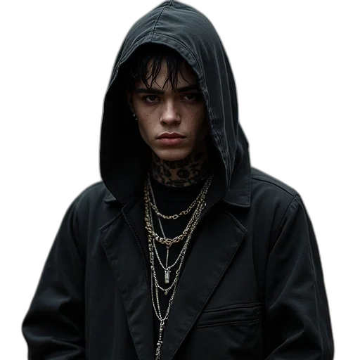 jacket, jewelry, face, staff transparent PNG cut-out