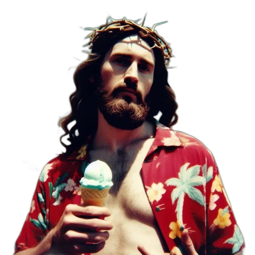 vaporwave, man, crown, thorns transparent PNG cut-out