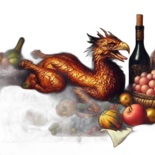 dragon, food, photorealistic, fantasy art transparent PNG cut-out