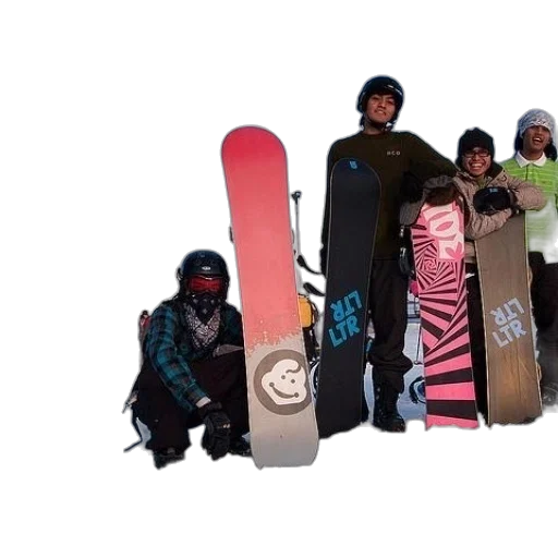 snow, group, snowboarders, pose transparent PNG cut-out