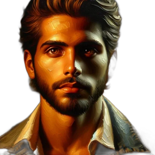 face, jacket, photorealistic, oil painting transparent PNG cut-out