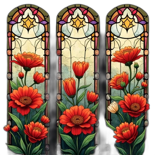 photorealistic, set, stained, glass transparent PNG cut-out