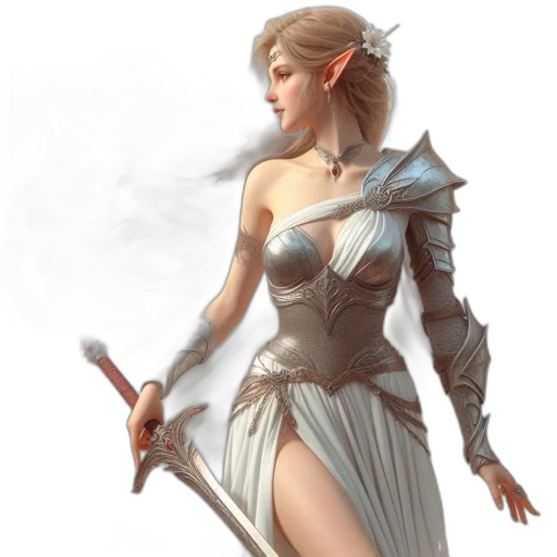 sword, staff, dress, fantasy art transparent PNG cut-out