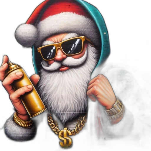 vibrant, stylized, santa, teal transparent PNG cut-out