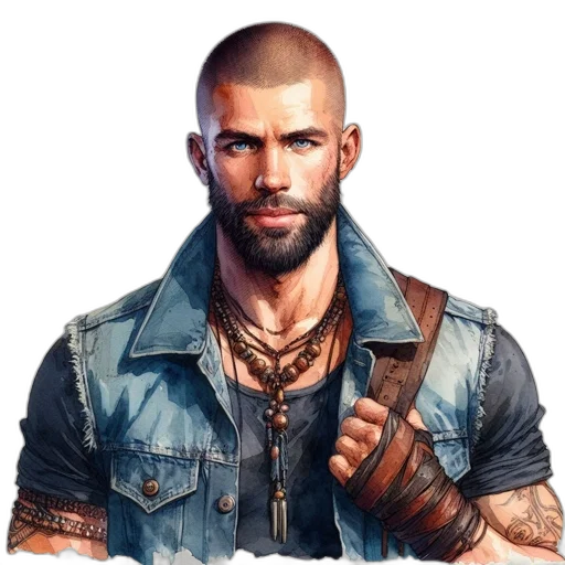 jacket, face, weapon, staff transparent PNG cut-out