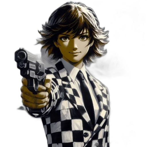 weapon, jacket, comic book art, pixel art transparent PNG cut-out