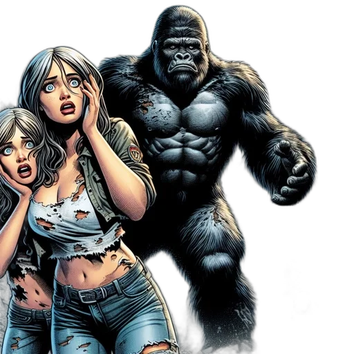comic book art, concept art, gorilla, roams transparent PNG cut-out