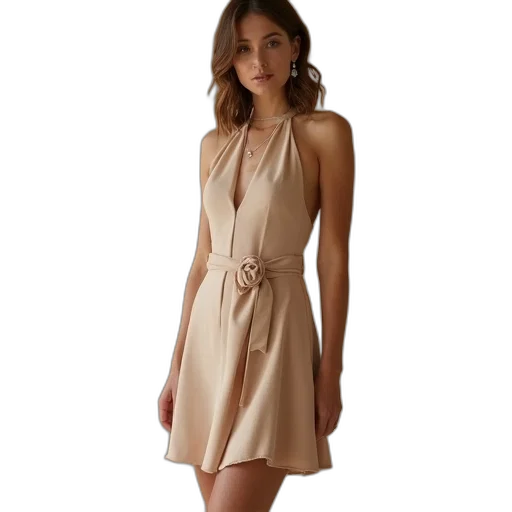 dress, earth tones, woman, wearing transparent PNG cut-out