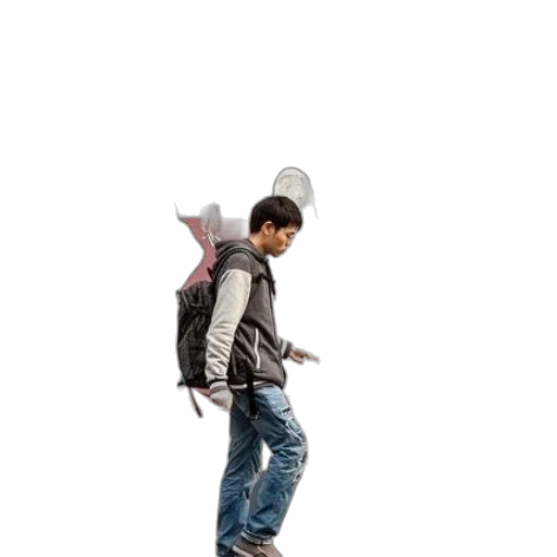 jacket, creature, shoes, staff transparent PNG cut-out