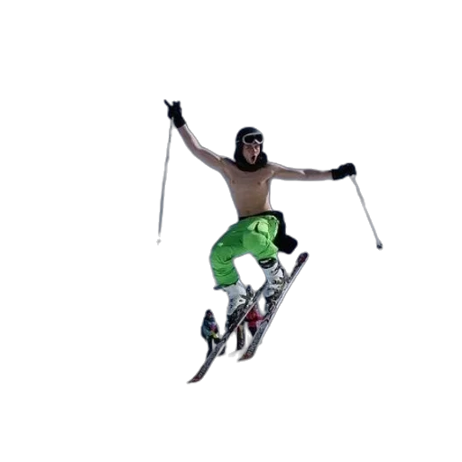 3d render, photorealistic, skier, green transparent PNG cut-out