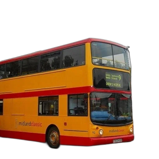 3d render, photorealistic, yellow, double-decker transparent PNG cut-out