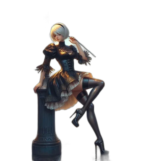 dress, robot, staff, weapon transparent PNG cut-out